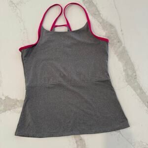 Fabletics Peplum Gray Athletic TankTop Lattice Strappy Back Womens Large Workout